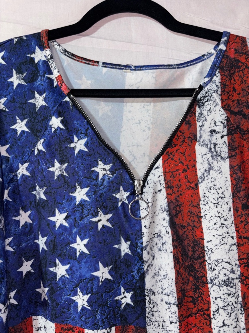 Women's Cold-Shoulder US Flag Print Tunic Top - Red, White & Blue - Picture 3 of 13